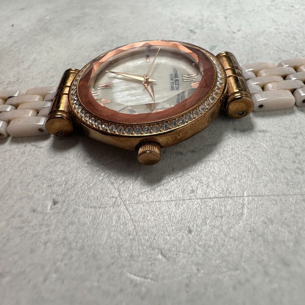 Anne Klein Watch Women 32mm Faceted Crystal MOP Dial Light Pink Band New Battery - Picture 6 of 11